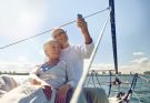 Retired couple on holiday on a yacht